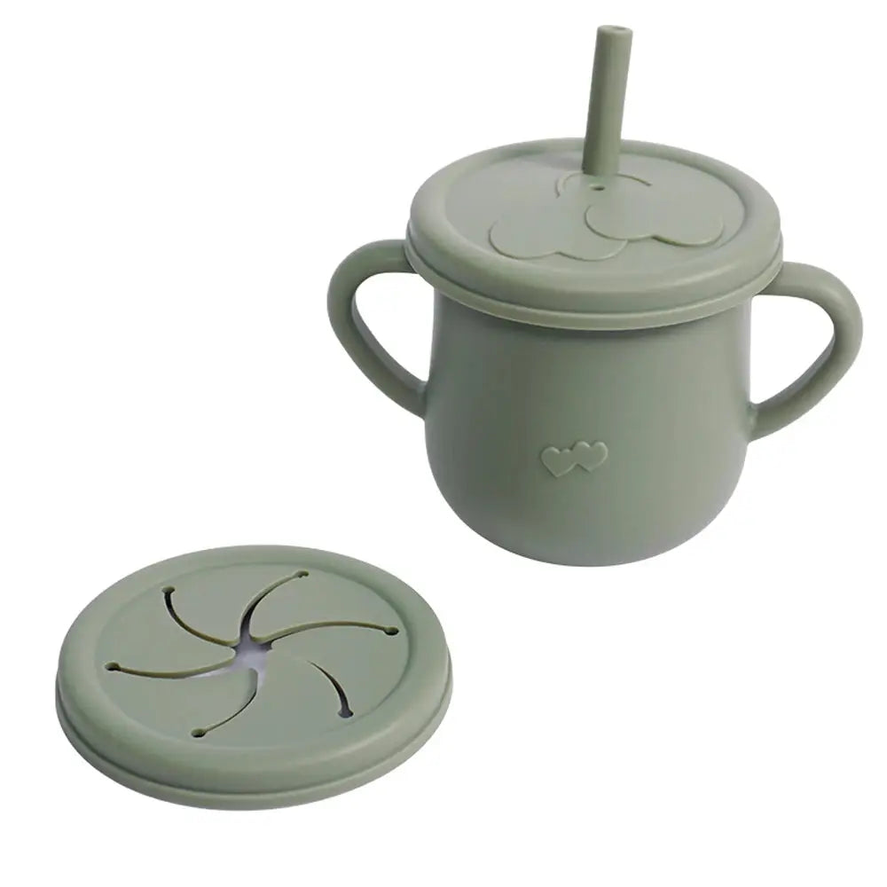 Silicone Baby Straw Cup With Handles And Lids Cute Training Sippy Cup For Toddlers Reusable Feeding Snack Cup