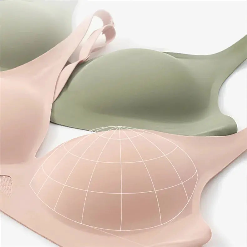 Simples Market wire-free bralette set; two seamless nude pink and olive green bras.