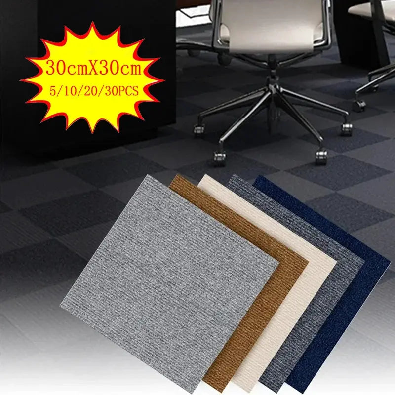 Simples Market 30x30 cm self-adhesive anti-slip floor rug tiles; five color options (grey, brown, beige, cream, navy)