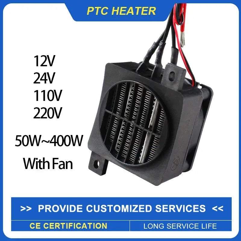 PTC Ceramic Thermostatic Insulated Heater With Fan For Incubators And Pets 12V 24V 48V 110V 220V 50 To 400W