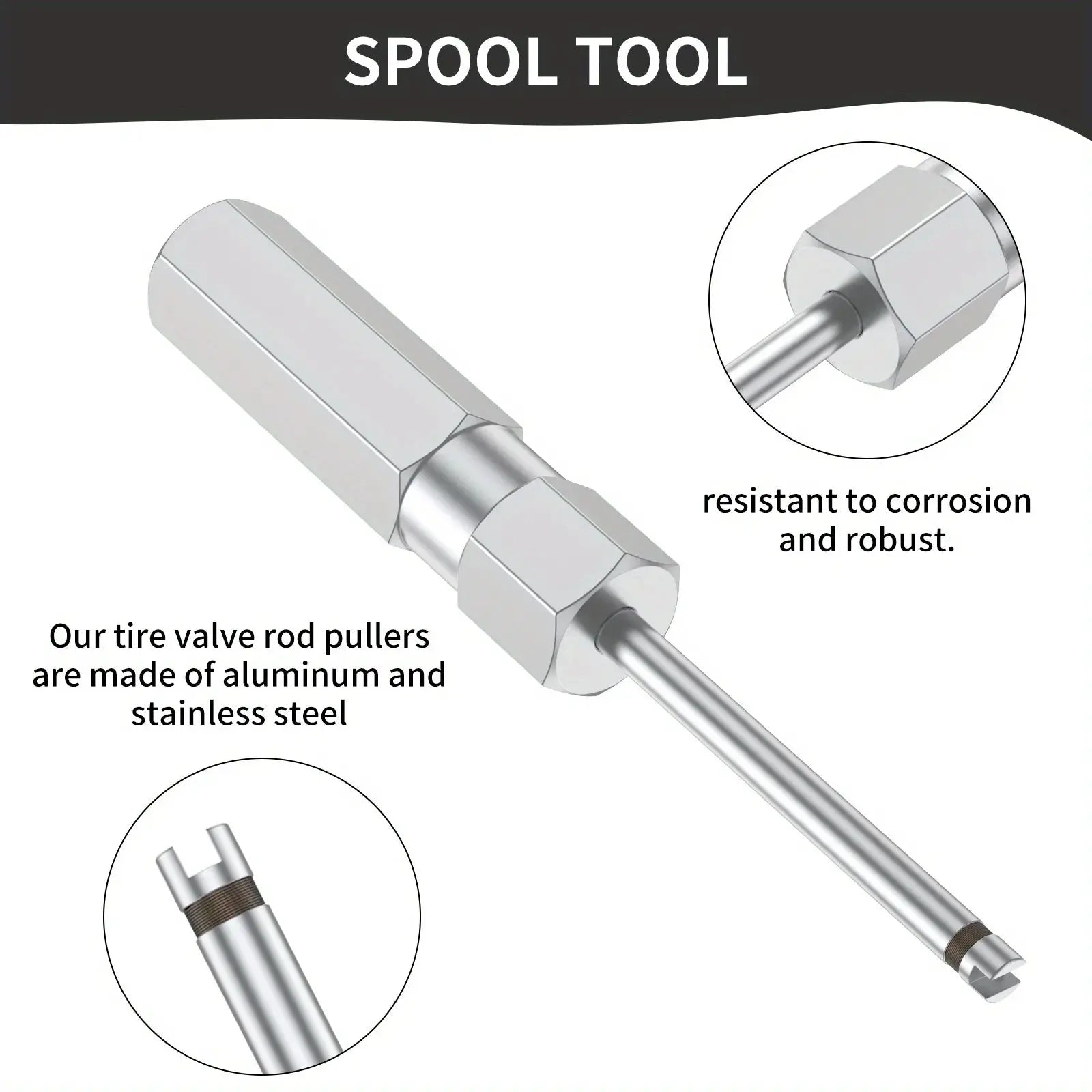 Simples Market tire valve stem core remover tool set, 3 pieces, aluminum and stainless steel construction