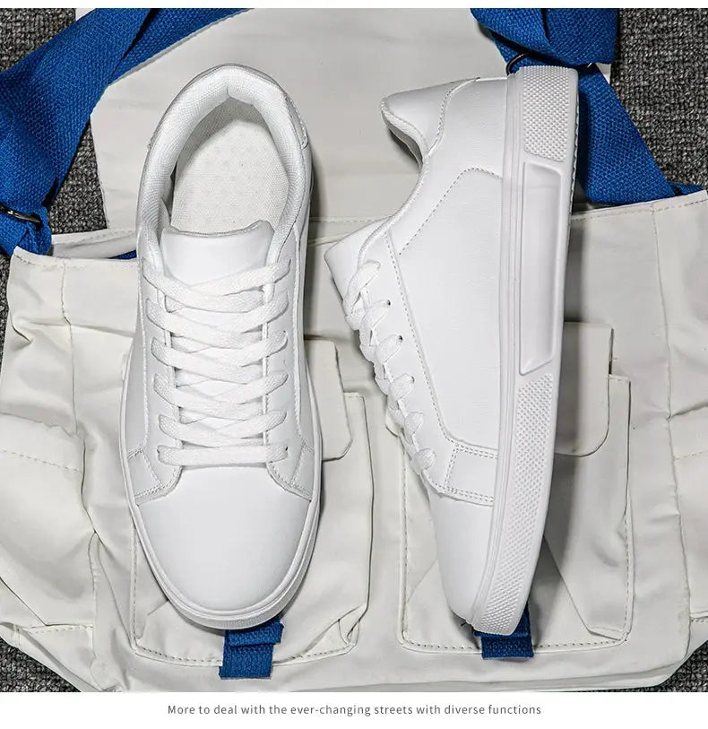 Pair of white PU leather casual sneakers for men