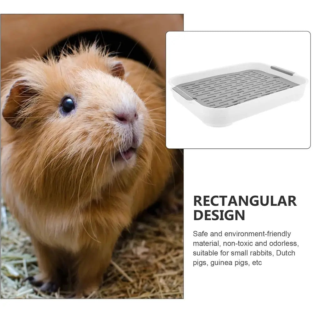 Simples Market 1pc rabbit litter box; white rectangular corner tray with gray grate, shown with a guinea pig.