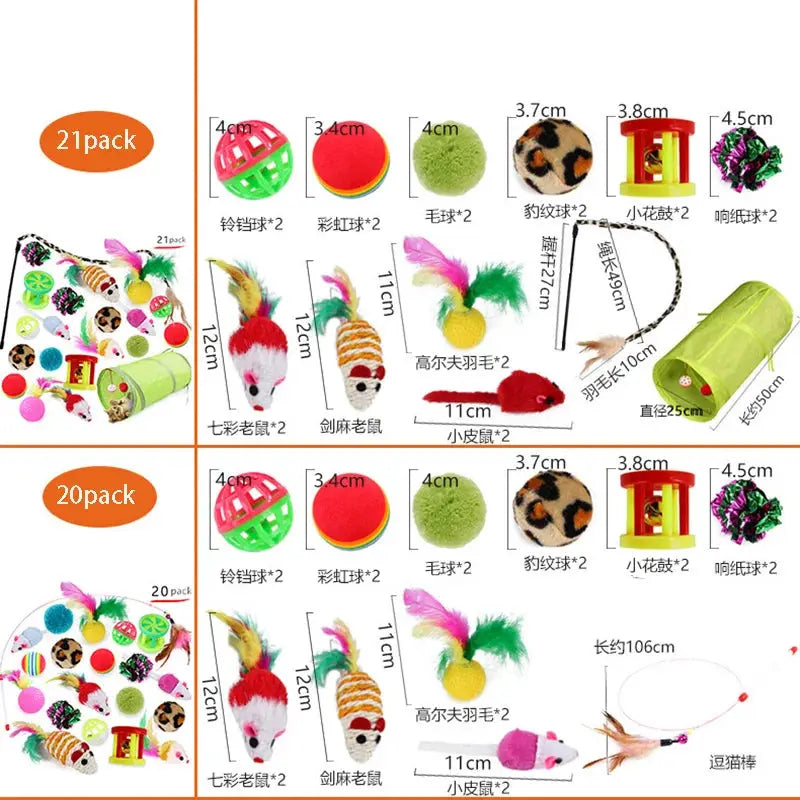 Kitten Toys Variety Pack Cat Toys Set With Funny Cat Stick Sisal Mouse Bell Balls For Cats And Kitten Entertainment