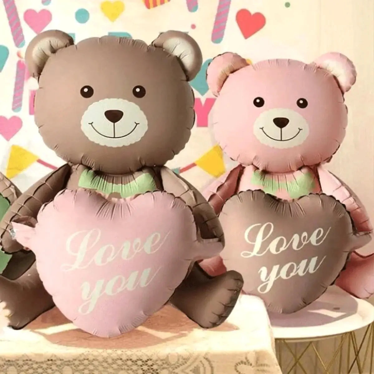 3D Lying Cartoon Matte Heart Bear Aluminum Film Balloon For Birthday Party Valentines Day Baby Shower Decor