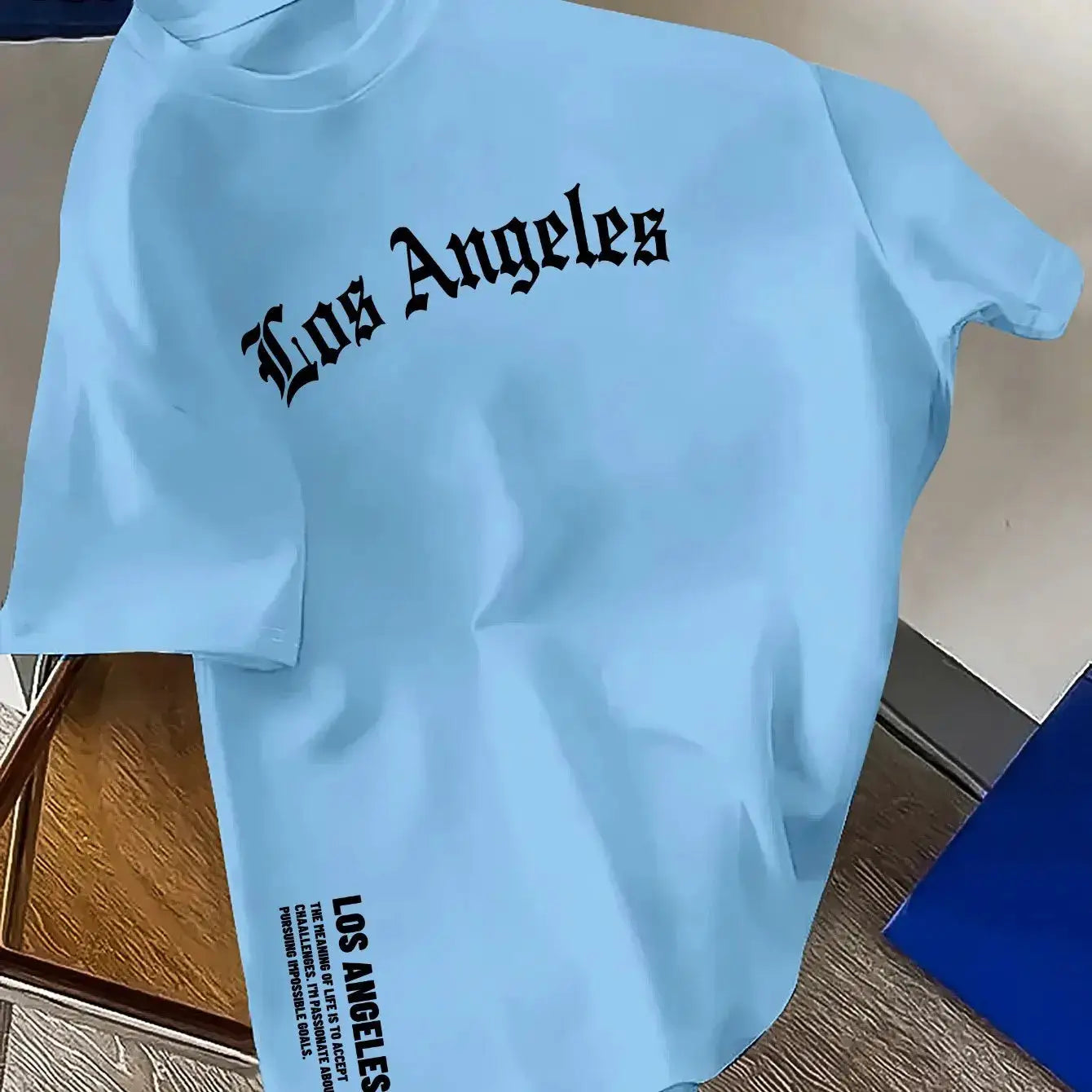 Men's Summer One Hundred Percent Cotton Los Angeles Letter Print Loose Fit Short Sleeve Round Neck T Shirt