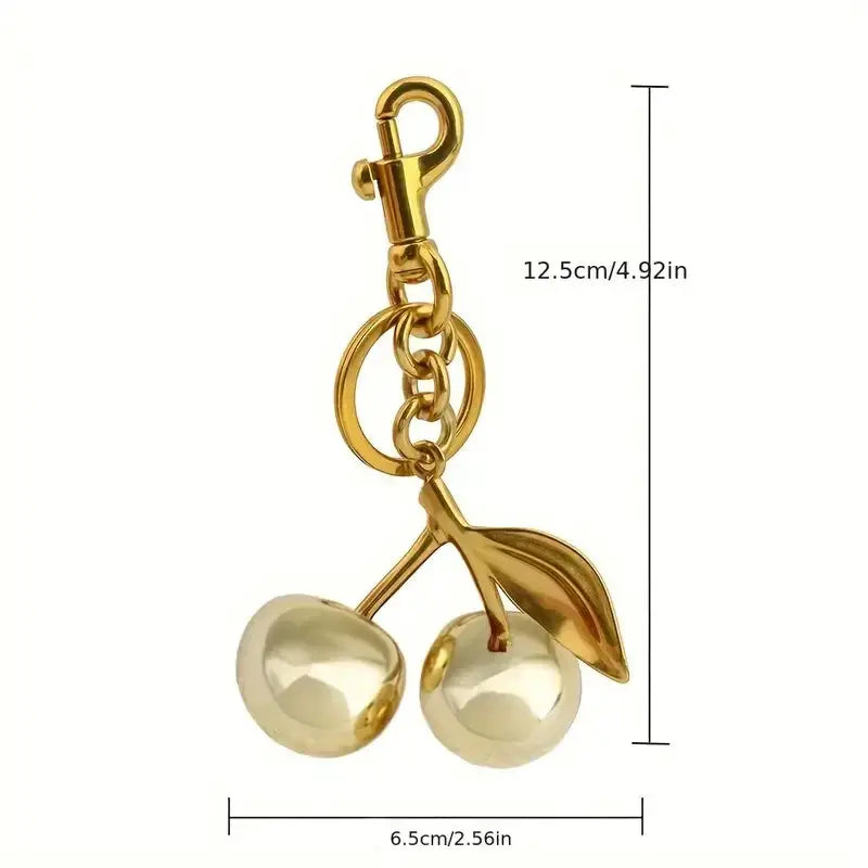 Golden Cherry Keychain Charm With Shiny Resin And Zinc Alloy Metal Bag Accessory For Women Gift Idea