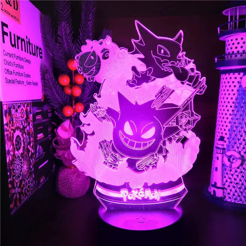 Pokemon Gengar Haunter Gastly 3D LED Night Light Color Changing USB Illusion Lamp For Kids And Fans