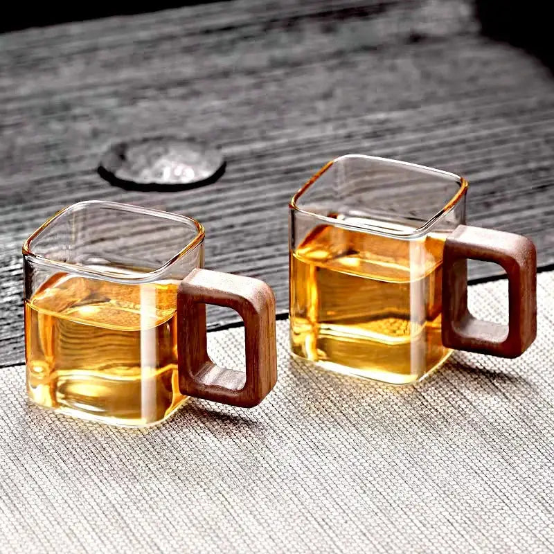 Walnut Glass Coffee Mug With Walnut Wooden Handle Small Capacity Heat Resistant Drinkware For Fresh Ground Coffee