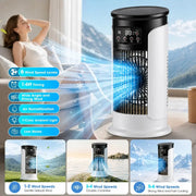 Simples Market portable air conditioner fan, black and white with LED display, 6 speeds and misting humidifier.