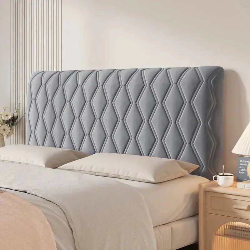 Queen size stretch velvet headboard slipcover in gray from Simples Market.