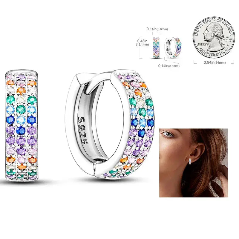925 Silver Hoop Earrings For Women Zircon Heart Shape Star Eardrops Original Fashion Jewelry