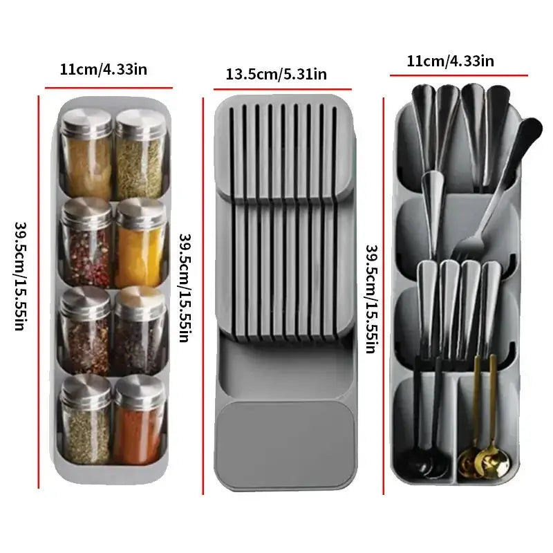 NovaKitchen Drawer Cutlery Tray Space Saving Organizer For Knives Forks Spoons And Spice Bottles