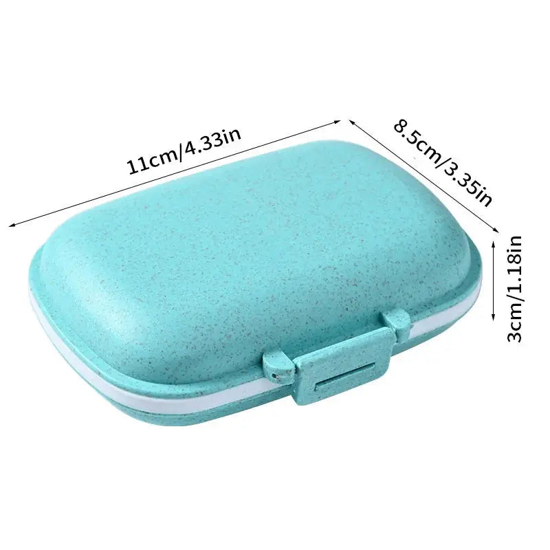 EcoWheat 8 Grids Travel Pill Box Wheat Straw Organizer With Seal Ring For Tablets And Medicines