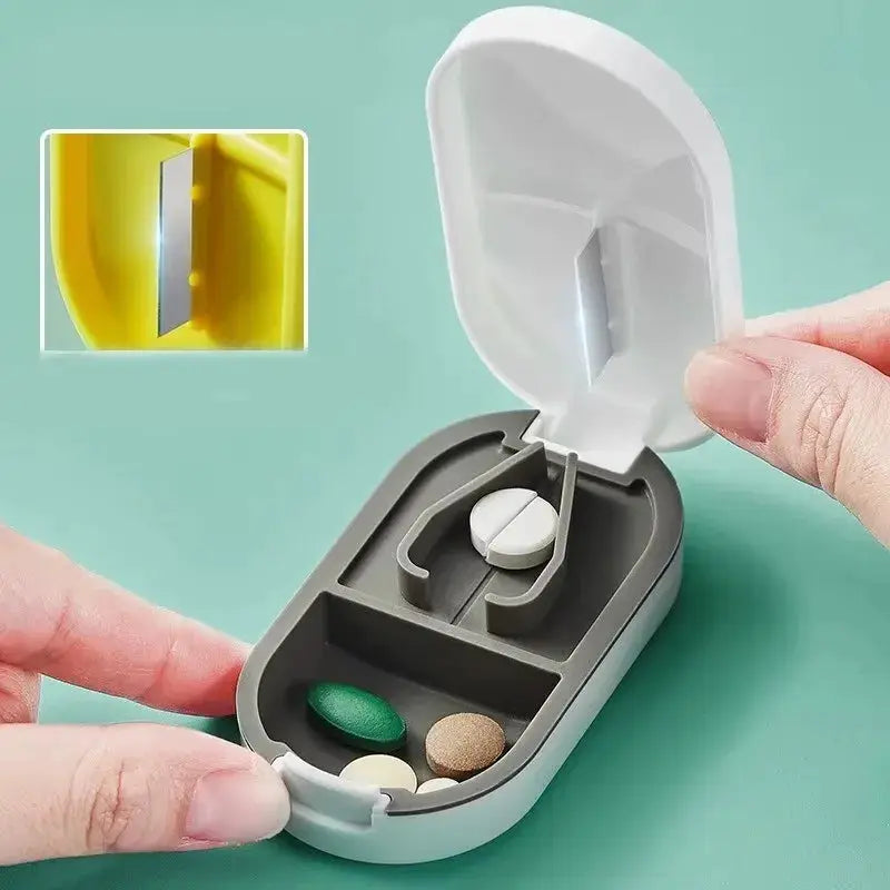 Portable Multiple Pill Cutter With Storage Box Adjustable Pill Splitter Stainless Steel Cutting Blade