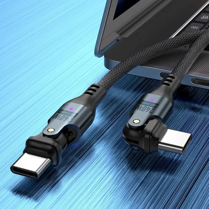 Type C to Type C 240W USB Cable 5A Fast Charging 180 Degree Elbow Design for Huawei MacBook Samsung Oppo