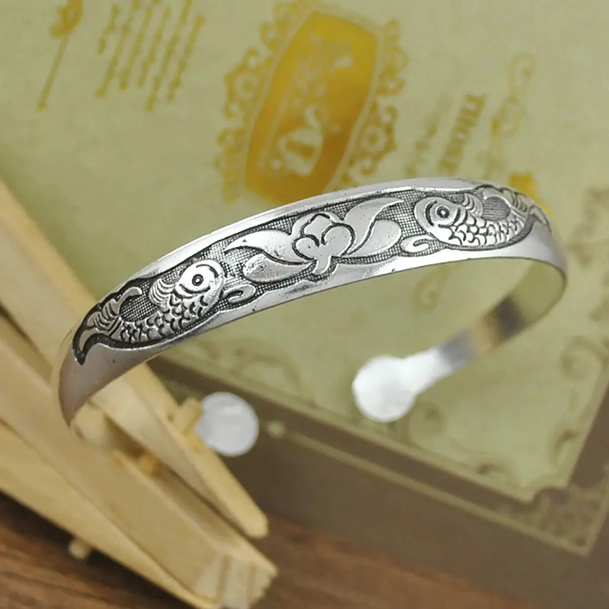 New Retro Tibetan Silver Cuff Bracelets With Carved Fish Elephant And Flower Motifs Vintage Gypsy Jewelry For Women
