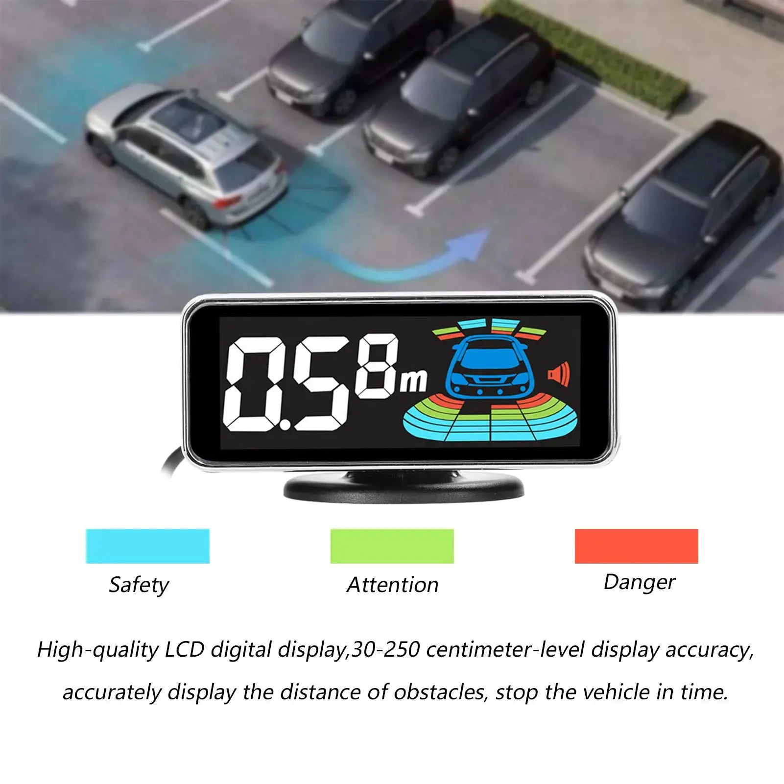 Simples Market car rear parking sensor LCD display with 4/8 probes and buzzer
