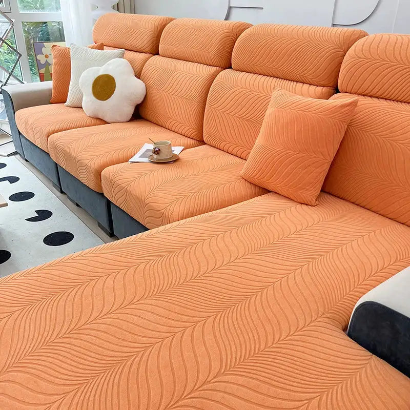 Sofa cover by Simples Market for sectional sofa, orange jacquard, splash-proof, elastic, anti-dirt and anti-cat-scratch