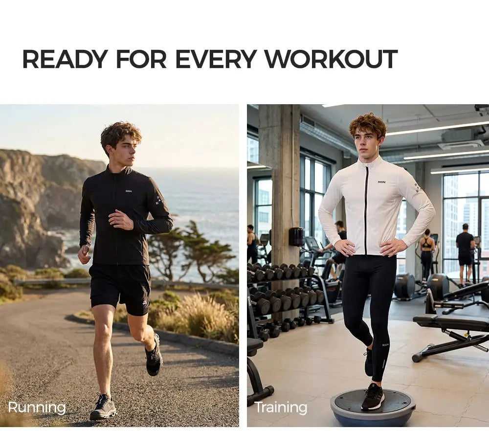 RION men's windbreaker jackets (2 looks): black outdoor and white indoor, lightweight, UPF 50+, packable Simples Market