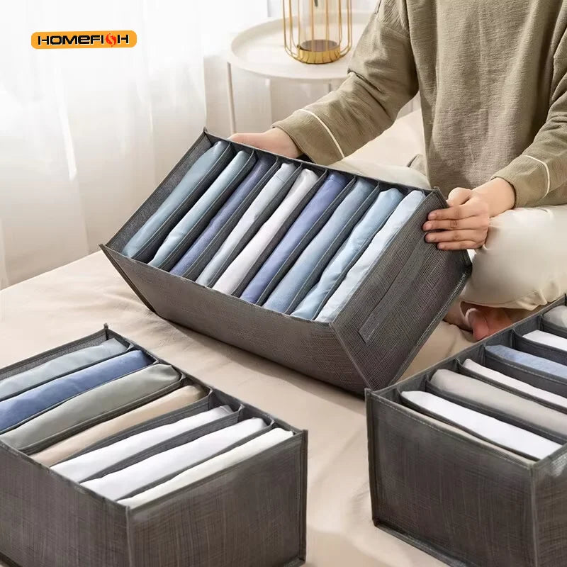 Grey 9 Grid Non Woven Storage Box Durable Washable Space Saving Wardrobe Organizer For Clothes And Underwear