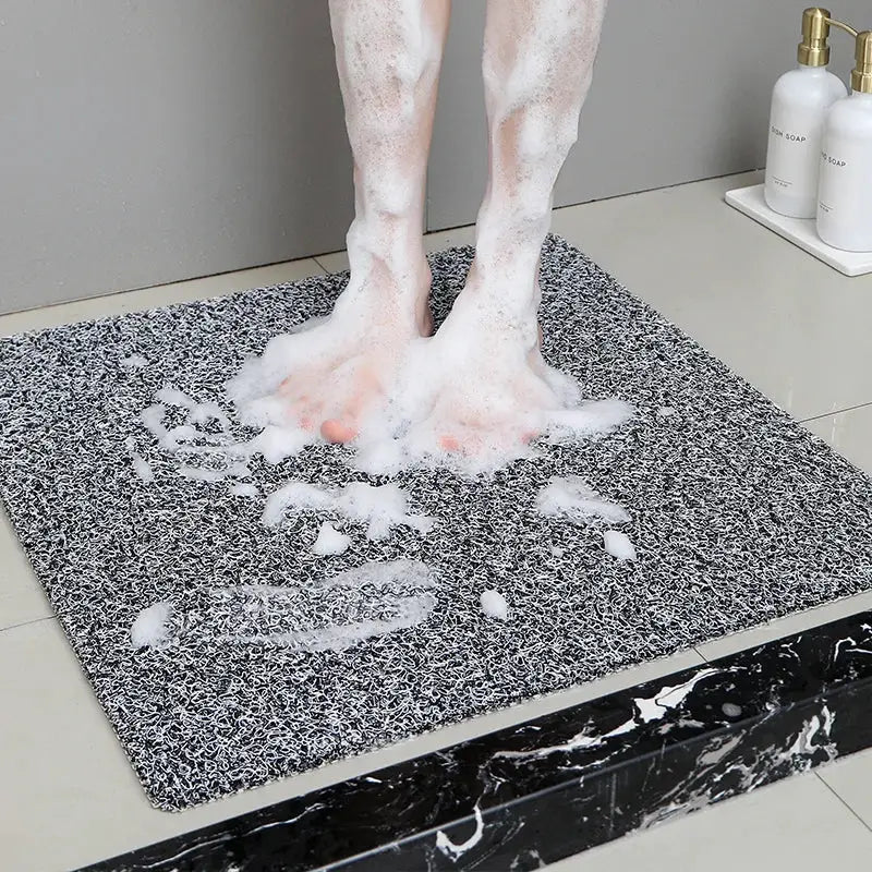 Non-slip hollow bath mat, grey quick-drying foot-massage shower mat for bathroom
