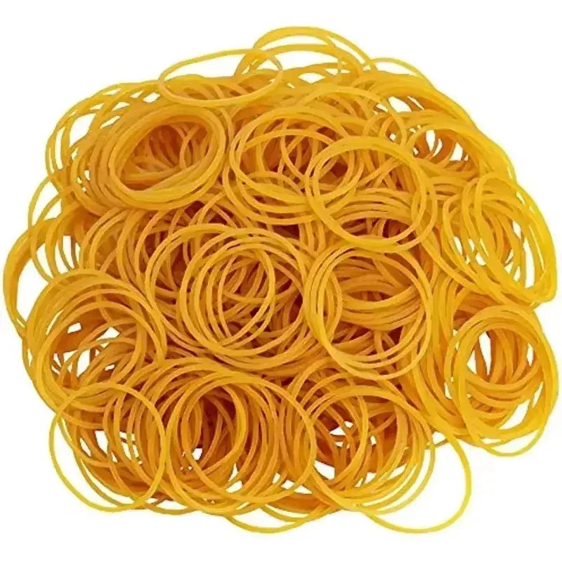 Elastic yellow rubber bands set; natural rubber, 38mm diameter.