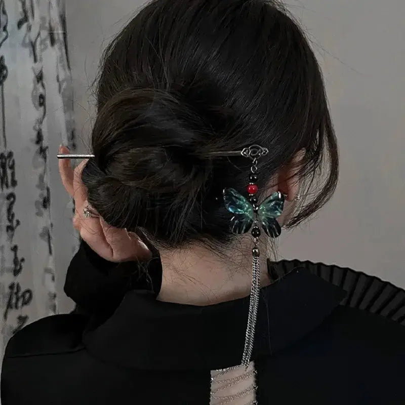 2026 Chinese Style Butterfly Flower Tassel Hair Stick For Women Vintage Metal Hanfu Chopstick Hair Accessories
