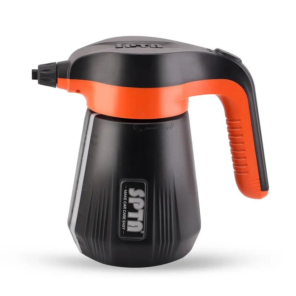 SPTA cordless foam sprayer for cars, 2.25L electric car wash pump with black body and orange handle