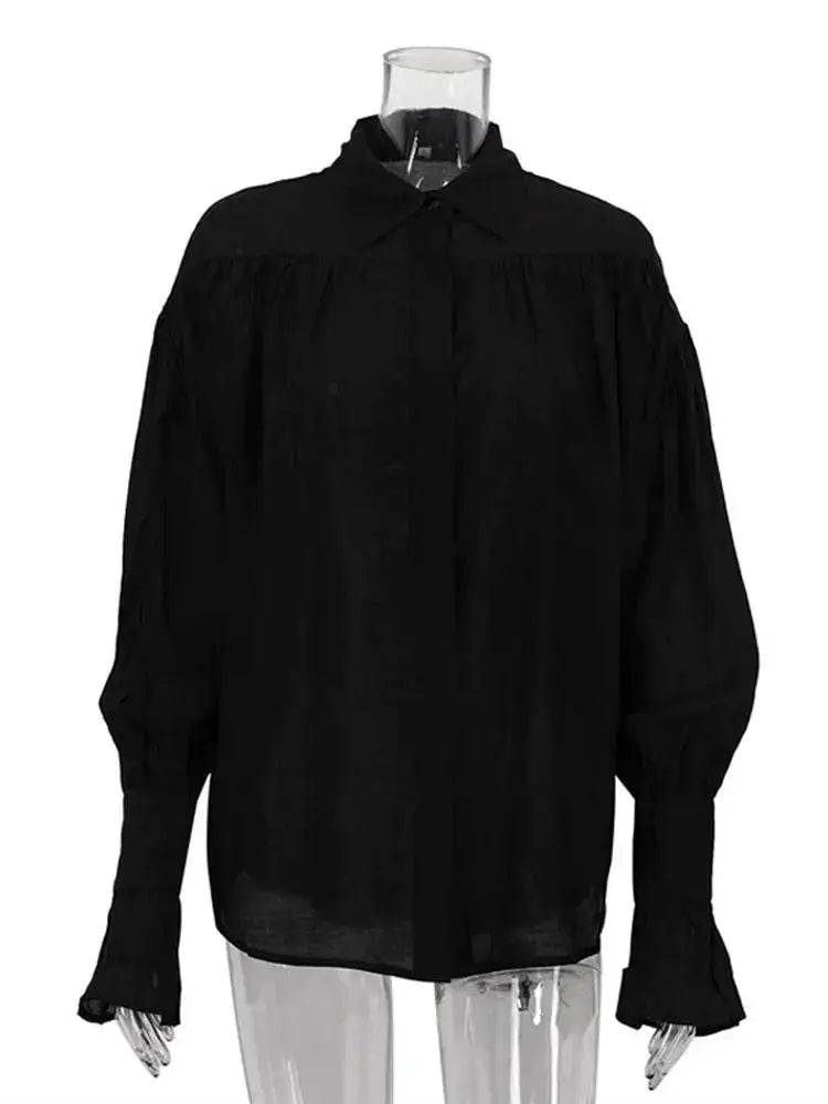 Tossy Casual See Through Blouse Patchwork Long Sleeve Lapel Collar Women Autumn Streetwear Top