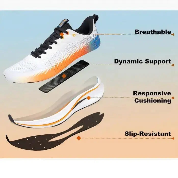 Baasploa Men Jogging Shoes breathable white/orange gradient running sneakers with slip-resistant outsole