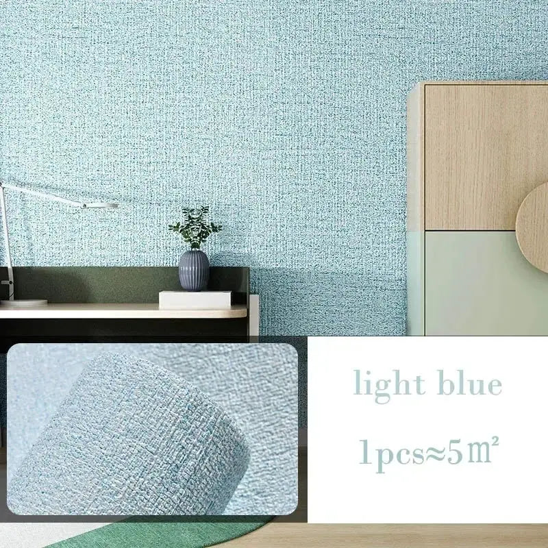 Simples Market light-blue 3D thickened self-adhesive linen wallpaper for walls, 10m