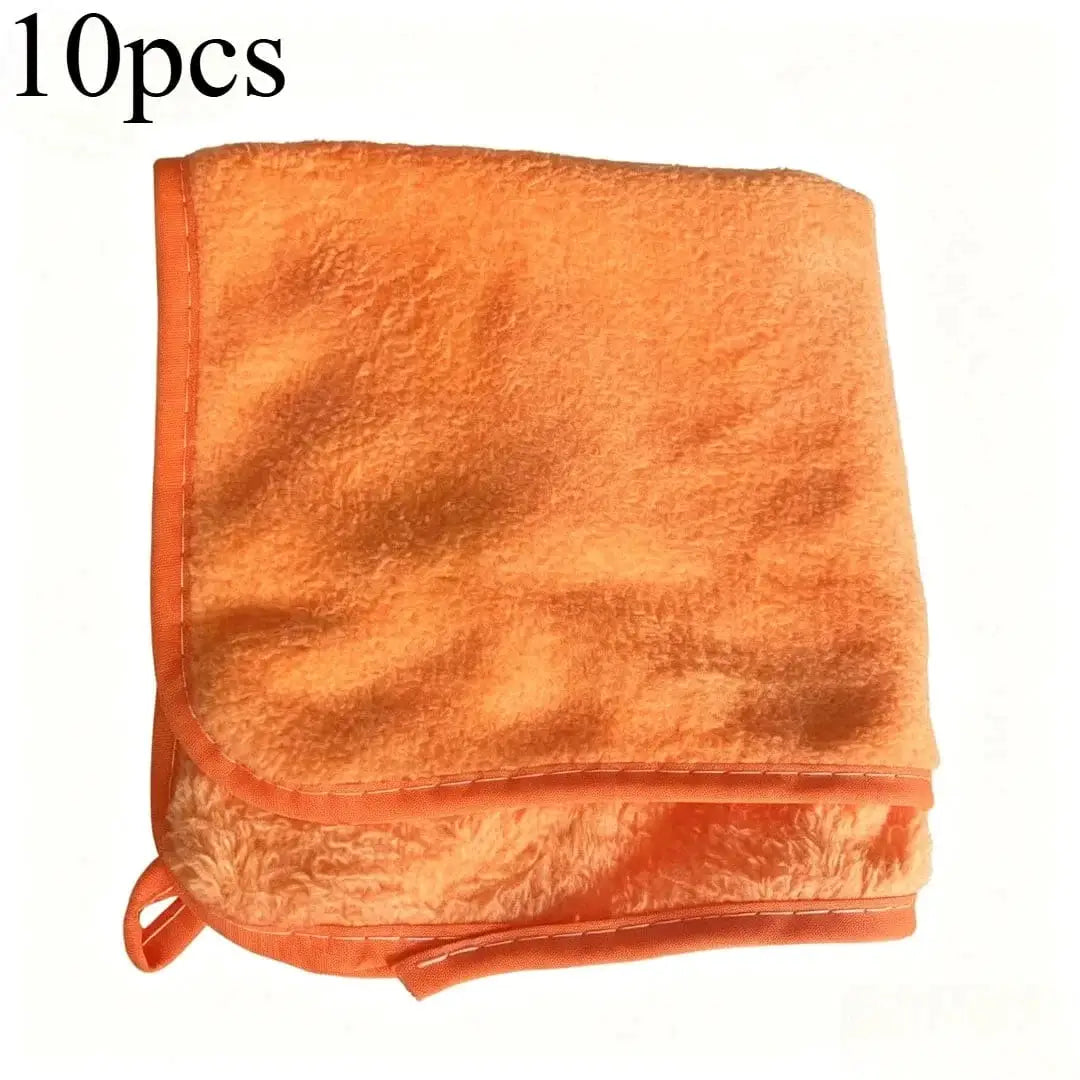Simples Market 10pcs orange microfiber car towels, 30x60cm, double-layer quick-dry for windows and mirrors