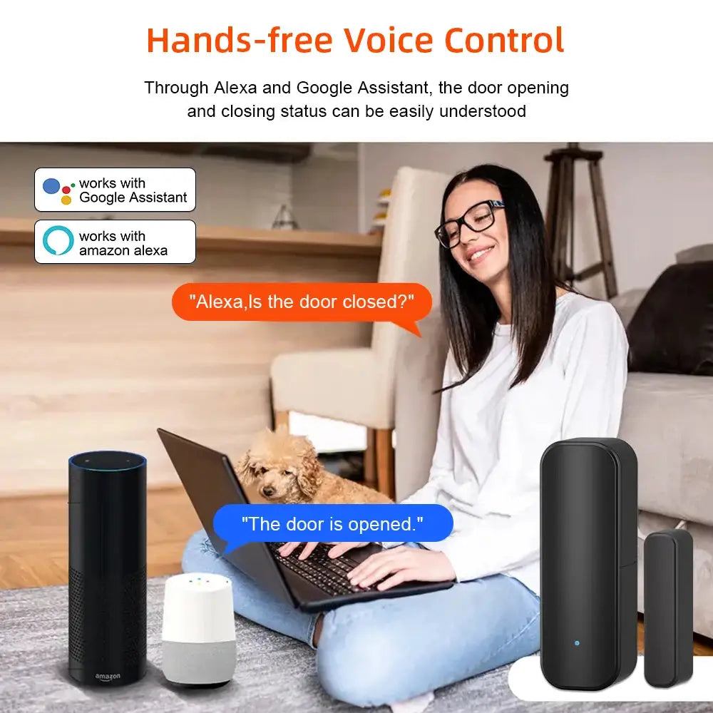 Simples Market black WiFi/ZigBee door/window sensor set with 2 wireless detectors compatible with Alexa and Google Home.