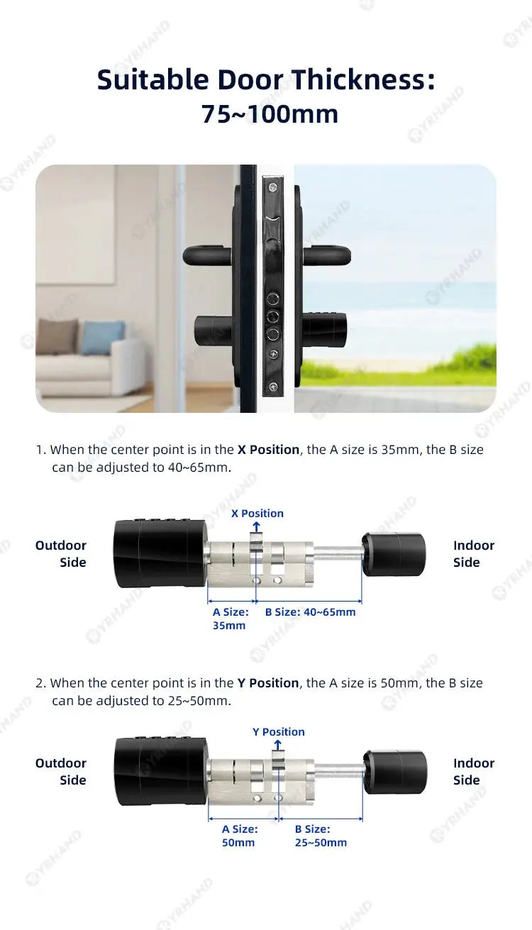 Smart Euro Cylindrical Door Lock by Simples Market; fingerprint, keyless entry; fits 75–100mm door thickness