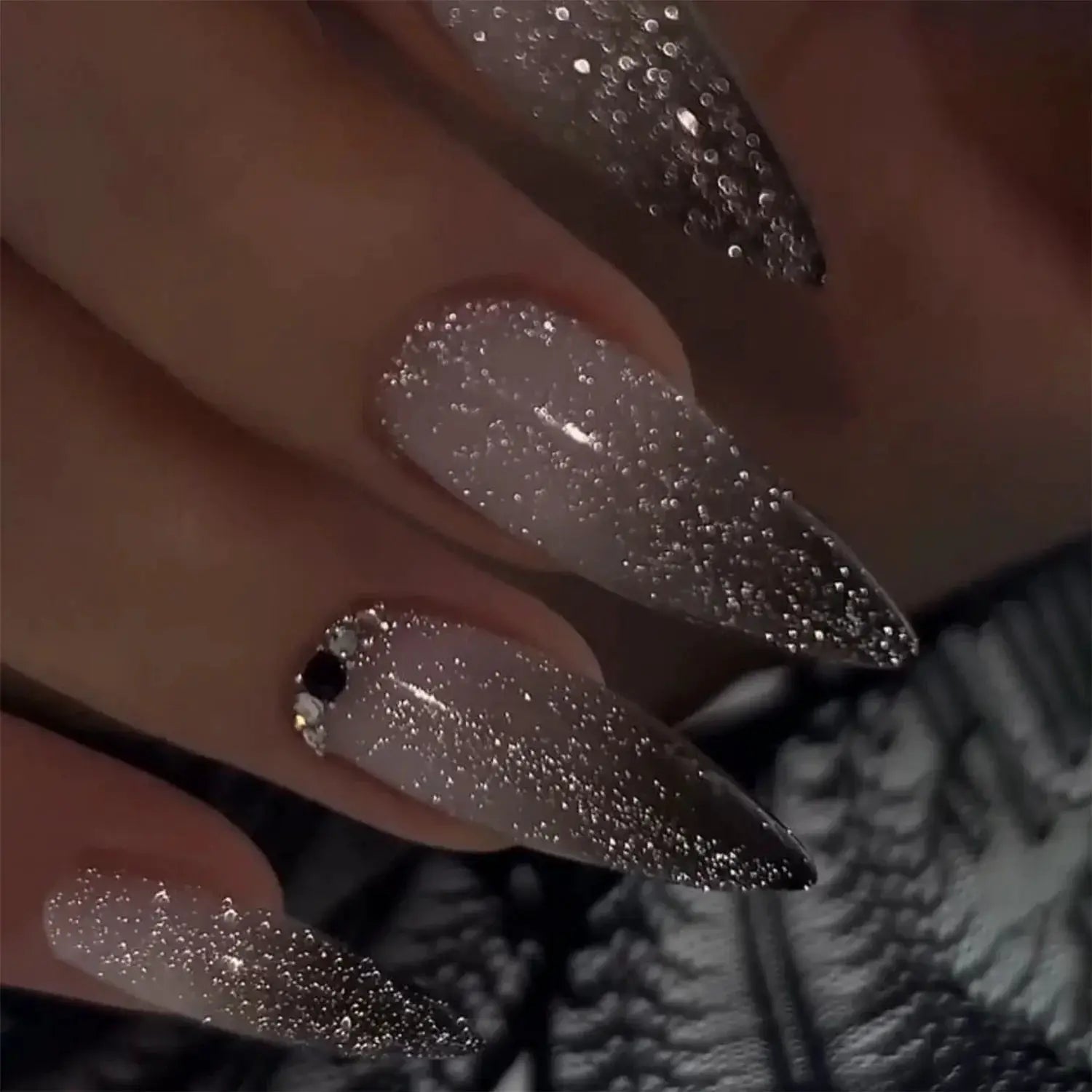 Glamora French Almond False Nails 24 Piece Press On Stiletto Tips With White Edge Design Glue Included For Wearable Glam