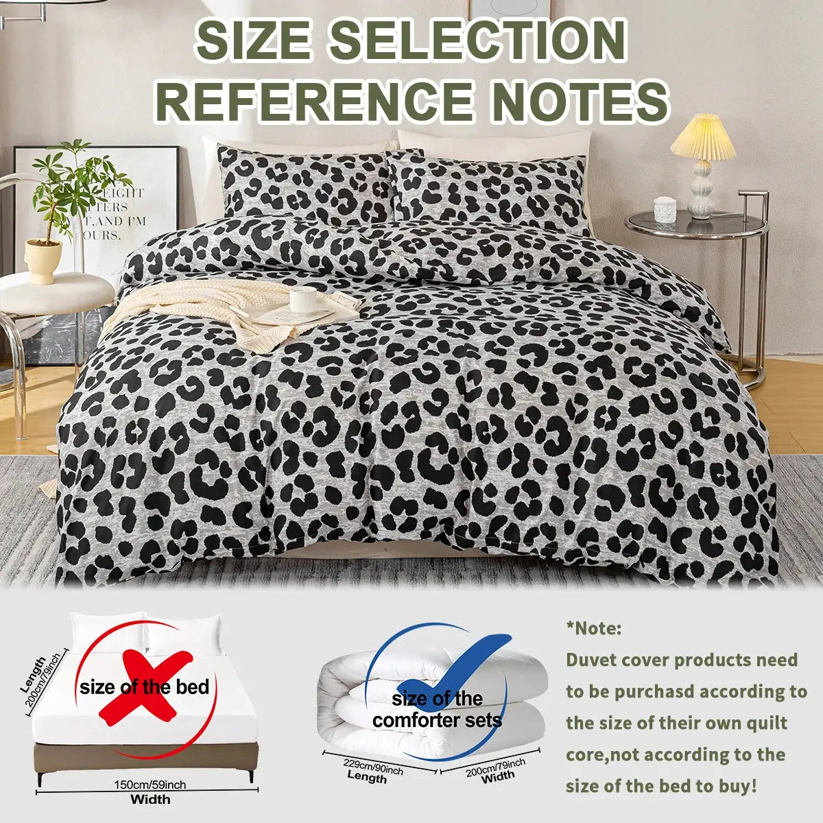 Simples Market 3pc leopard print duvet cover set with soft skin-friendly fabric including 1 duvet cover and 2 pillowcases