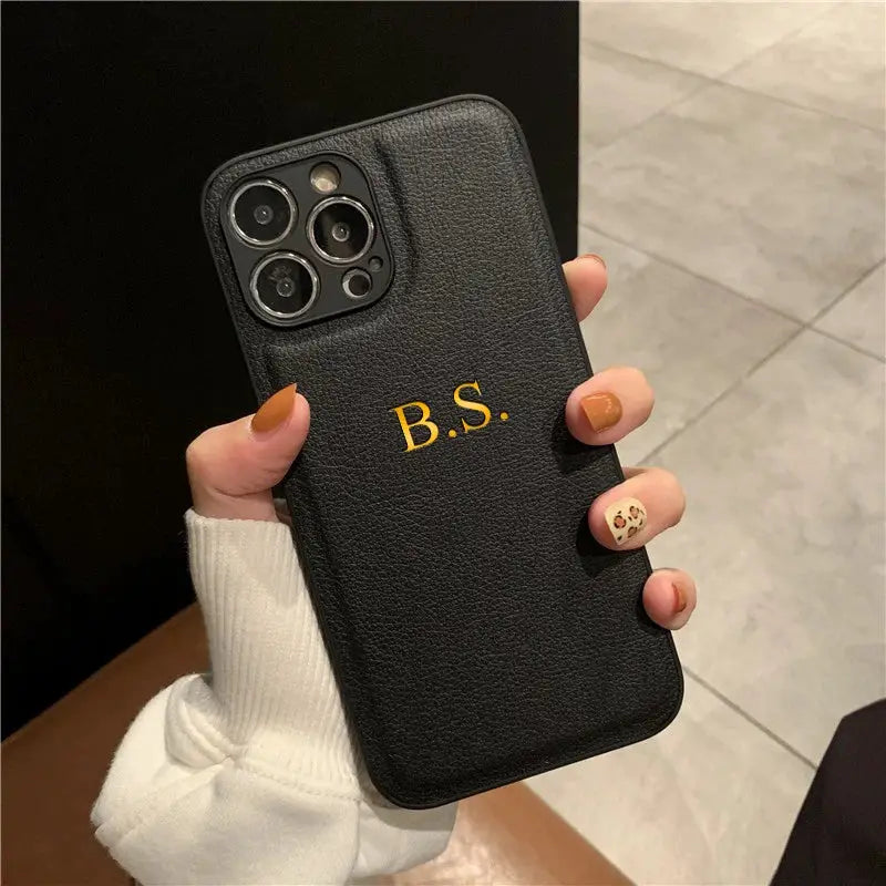 LuxCase Personalized Leather iPhone Case For 11 Through 17 Pro Max Plus 17 Air With Custom Initials And Name Engraving