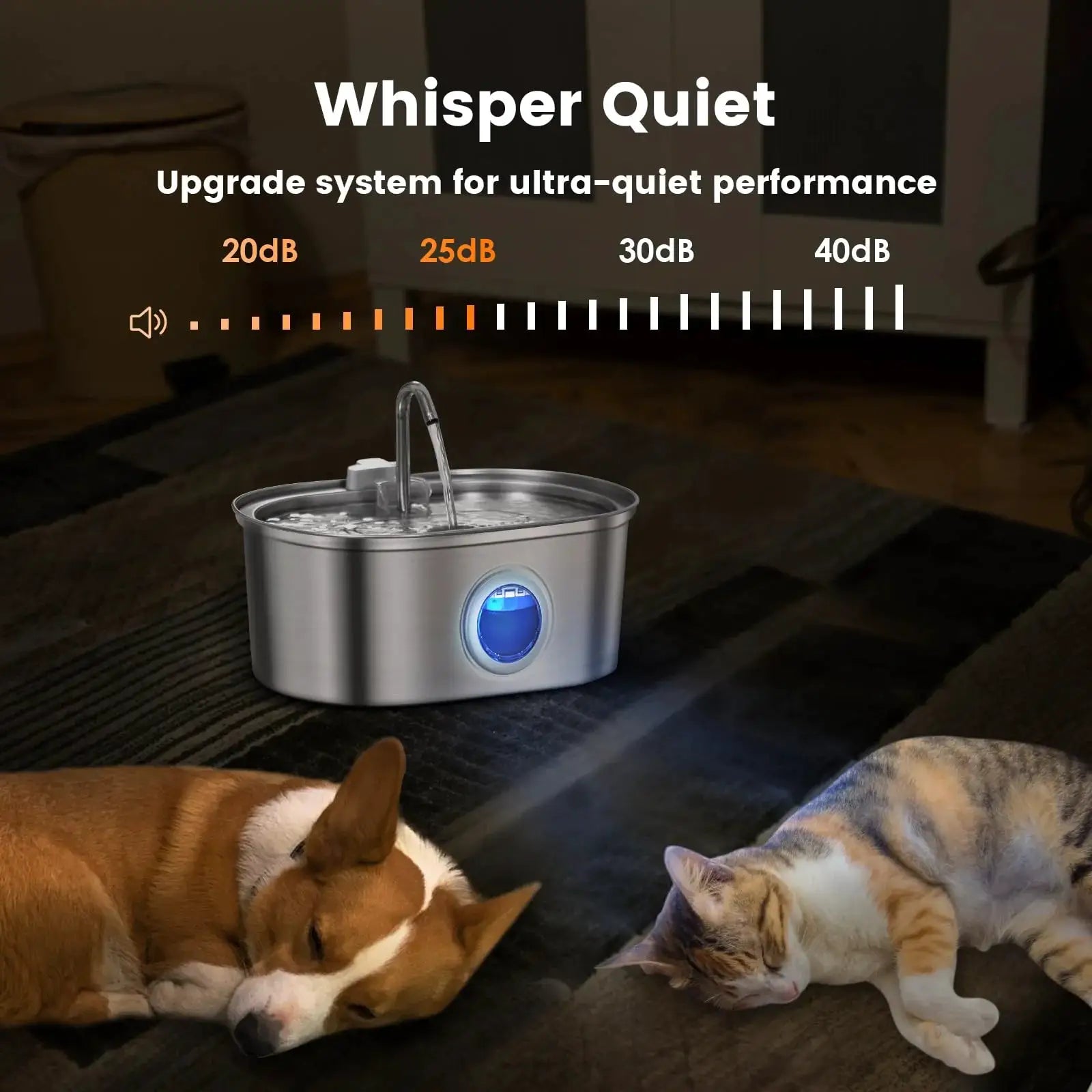 3.2L Stainless Steel Cat Water Dispenser With Clear Water Level Window