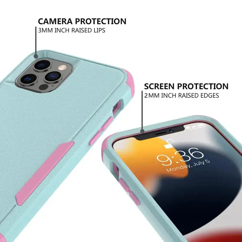 Simples Market 3 Layer Case for iPhone 15 Pro Max teal with pink bumper accents