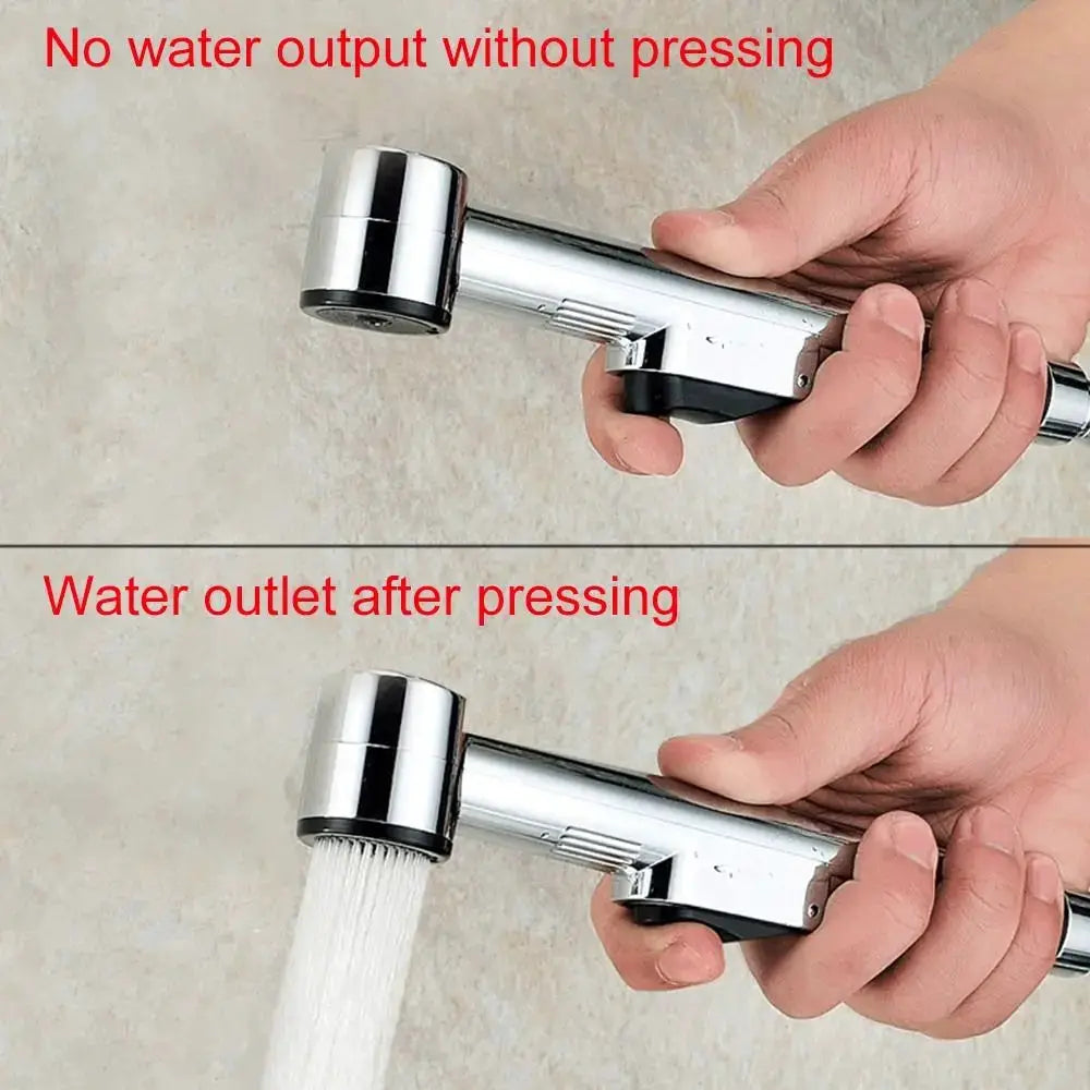 Simples Market handheld chrome stainless steel shower spray head with adjustable nozzle and self-cleaning bidet sprayer.