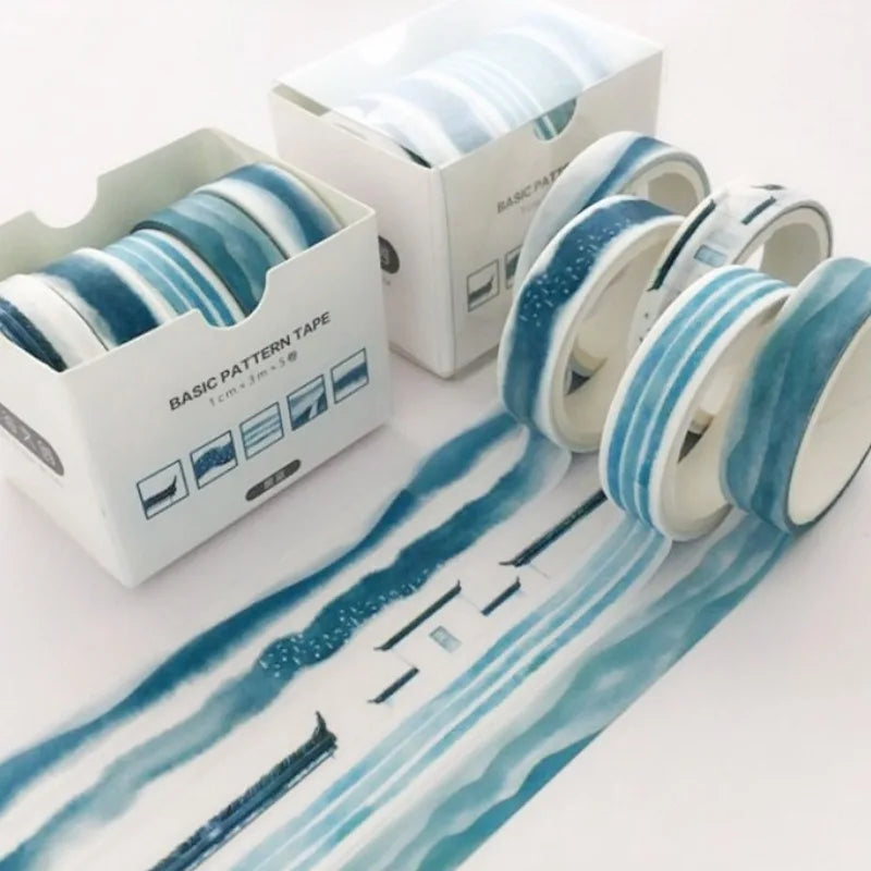 5pcs blue striped washi tape set by Simples Market for journaling and crafts