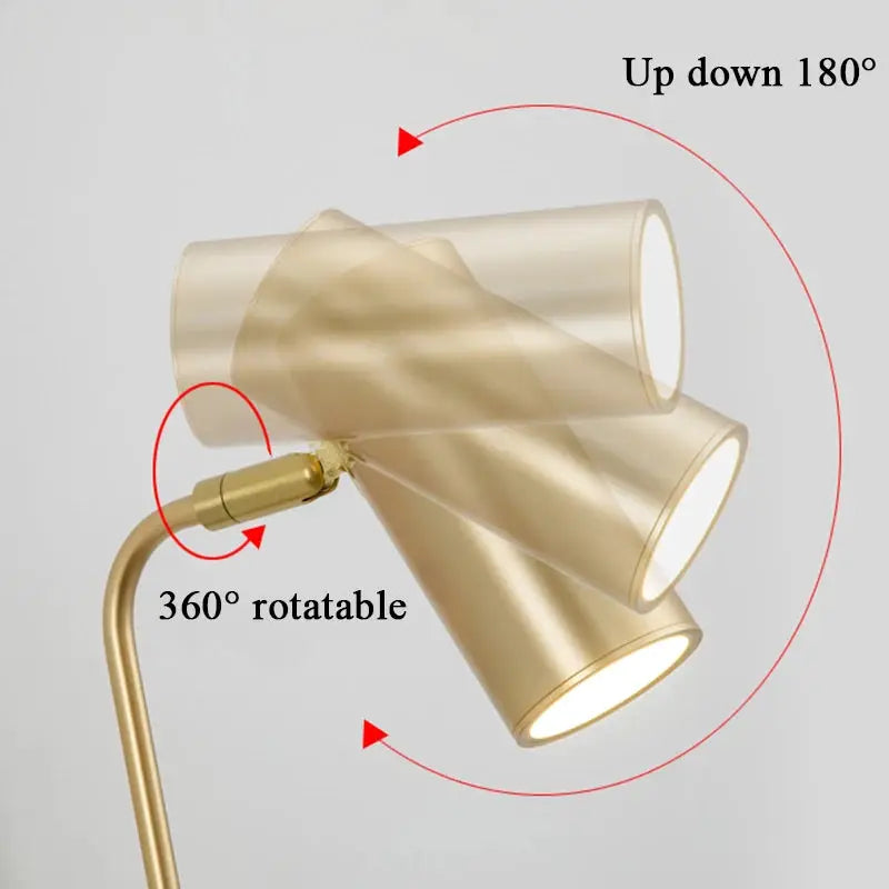 Three-head rotatable wall lamp with gold iron frame and plastic shades, E27 LED reading light by Simples Market