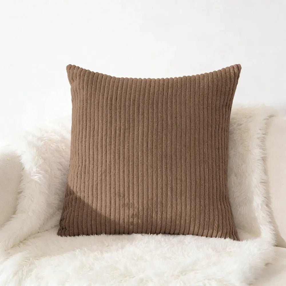 Corduroy pillow cover, brown ribbed cushion case for sofa and living room, 40x40/45x45/50x50 cm options