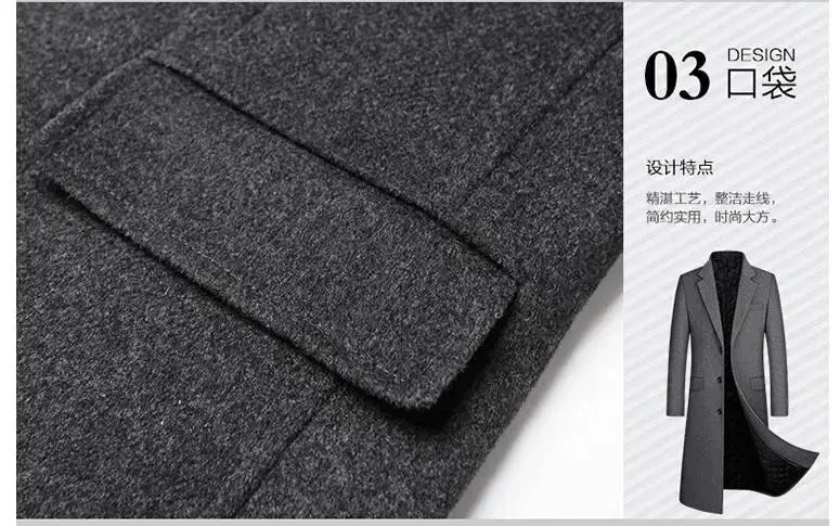 Simples Market men's x-long woolen blend overcoat in dark grey; long trench coat, size XXL