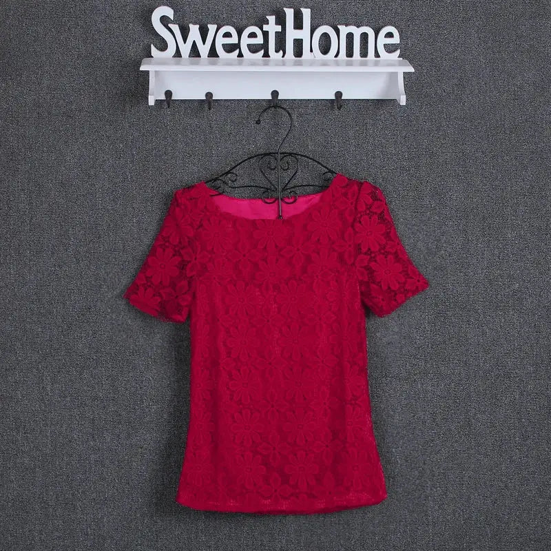 Red lace women's blouse top from Simples Market with floral pattern