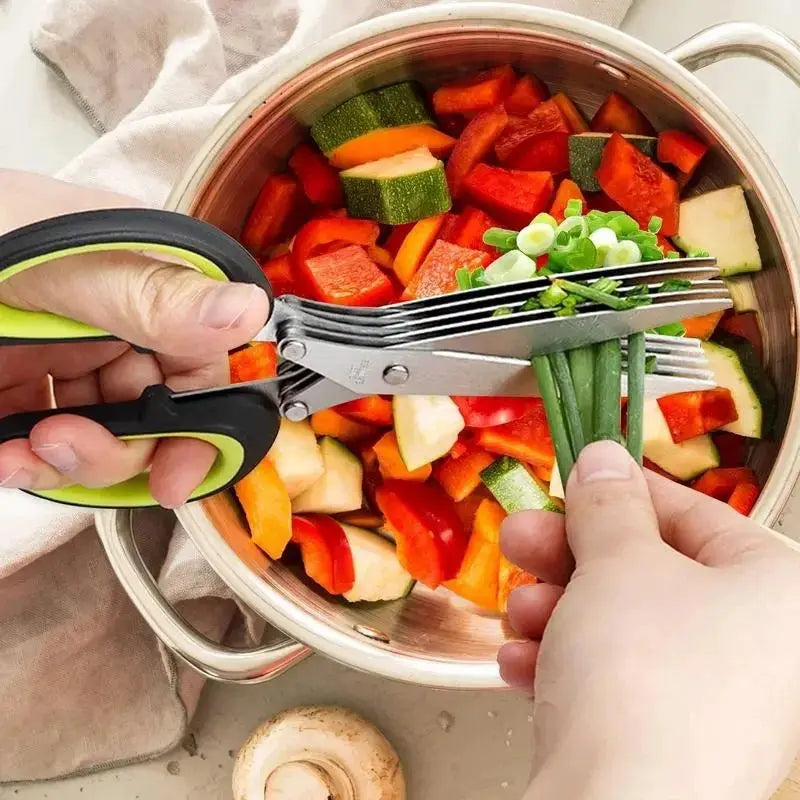 Multi Layer Stainless Steel Kitchen Scissors With Safe Cover For Herbs Green Onions Vegetables And Meat