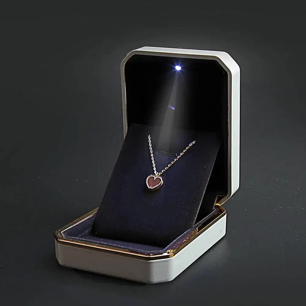 LED Jewelry Ring Box With Light Leather Exterior And Velvet Interior For Proposal Engagement Wedding Gift