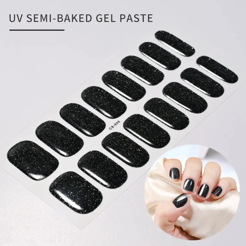Nail sticker sheet, 20-piece black glitter UV gel nail decals by Simples Market