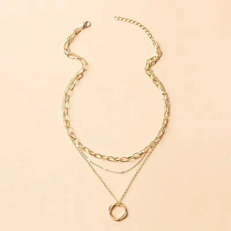 Fashionable Cross Border Round Circle Pendant Necklace Exaggerated Multilayer Versatile Unisex Zinc Alloy Jewelry